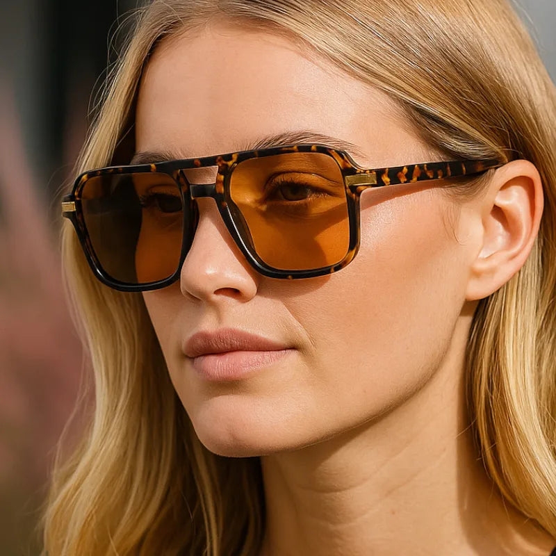 Retro Pilot Square Sunglasses Brown